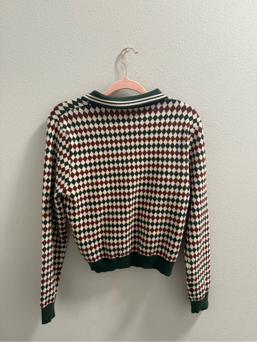 Cider Argyle Polo Knit in Green, Cream and Burgundy - Picture 2 of 3